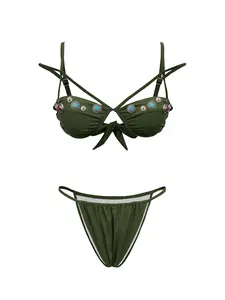 2026 New Women’s Push-Up Micro Bikini Two-Piece Set — Stylish Strappy Separated Swimsuit with Buttons, Casual Vacation Beach Wear/Swimwear for Hot Springs