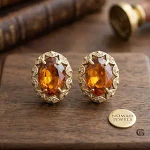 Vintage copper alloy earrings inlaid with rhinestones and rhinestones