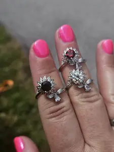 Plated Adjustable Crystal Sunflower and Bee Spinner Fidget Rings