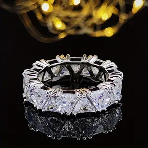 Moissanite Rings For Men, s925 sterling silver shiny ladies ring, full diamond single row triangle 1.5ct Moissanite ring, Jewelry Gifts For Men Women Boys, Engagement Ring Anniversary Band Size 5-10