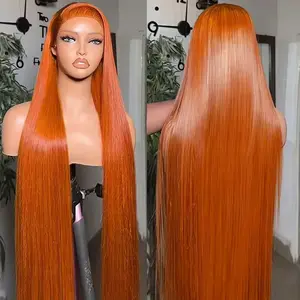 Bling Hair Bone Straight Ginger Orange 13x6 Lace Front Human Hair Wigs 33# Colored Preplucked Wig Transparent 13x4 Straight Lace Frontal Wigs For Women 180Density