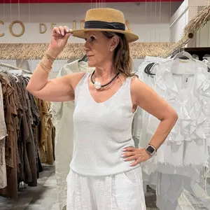 Camila Lamé One Size Tank Top for Women Small to Extra Large Elegant Shimmer V Neck Sleeveless Stretch Knit Non See Through Versatile Layering Essential Chic Everyday to Evening Style Available in Multiple Colors