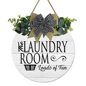 Laundry Room Sign, 1 Count Letter Pattern Wreath Decor Round Wooden Wall Art, Hanging Decoration for Laundry Room, Home Decor Products