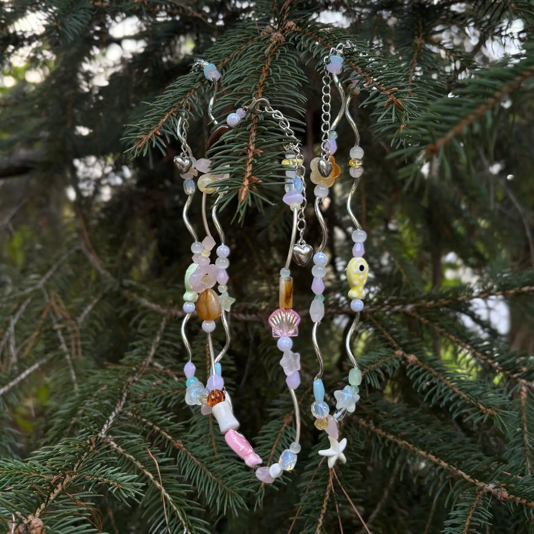 Handmade Crystal Bead Necklace with Cute Charm, Boho Jewelry, Summer Theme With Cute Fish Charm