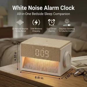 3D Moon Night Light Sound Machine Alarm Clock, 3-in-1 Night Light,20 White Noise Sounds, Dual Alarm, Snooze, Dimmable Warm Light for Heavy Sleepers