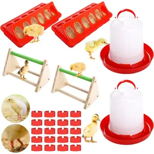 Chick Feeder And Waterer Kit, 6 Pcs Baby Chicken Supplies With 0.4 Gal Chick Waterer, Plastic Feeder Trough And Perch, Chicken Starter Kit For Brooder For Chicks, Ducks, Quail (Includes 20 Leg Bands)