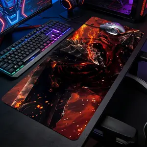 Berserk Guts Mouse Pad Large Extended Non-Slip Gaming Desk Mat, Dark Fantasy Red Flame Armor Anime Pattern Smooth Surface Keyboard Pad for Anime Fans
