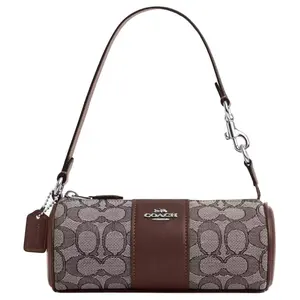 Coach Nolita 20 Classic Monogram Zip Top Cylinder Bag for Women, Fabric and Leather Blend, Small Size, Dark Brown
