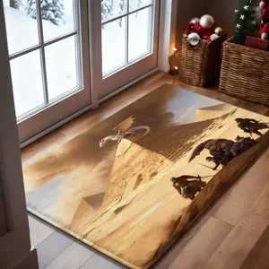 Pyramids, dragon and warriors in desert 1-Piece Bathroom Mat, Soft Bath Mat, Absorbent High-Quality Bathroom Carpet, Non-Slip and Comfortable Bathroom Mat, Suitable for Bathroom Floors, Sinks, B