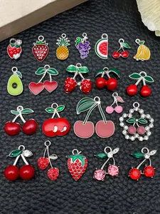 22pcs Enamel Strawberry Charms Red Strawberry Fruit Pendant Metal Cute Strawberry Charms Fruit Charms for DIY Bracelets Earring Necklace Jewelry Making