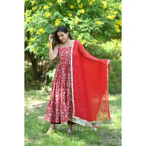Rustic Red Handblock Printed Anarkali