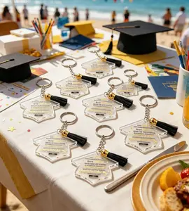 15Pcs Graduation Cap Keychain Gift Set – 5 Acrylic Keychains with Inspirational Words, 5 Cards & 5 Organza Bags. Ideal Graduation Keepsake for Ceremony, Party and Themed Events.