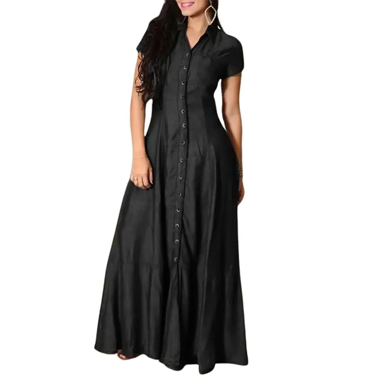 utcoco Womens Short Sleeve Denim Maxi Dress Casual Loose Fit Button Down Long  Jean Dresses outdoorfun - TikTok Shop