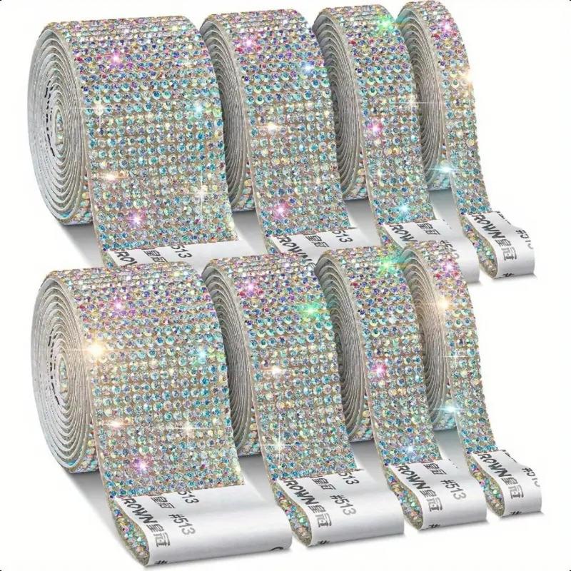 8 rolls of self-adhesive rhinestone tape - 8 Yards (1 Yard Per Roll), Suitable for Handicrafts, Weddings, Birthdays, Cars, Phones, Hat Decorations - Perfect for DIY, Multifunctional Decorative Gemstone Crafts Stickers and Tapes