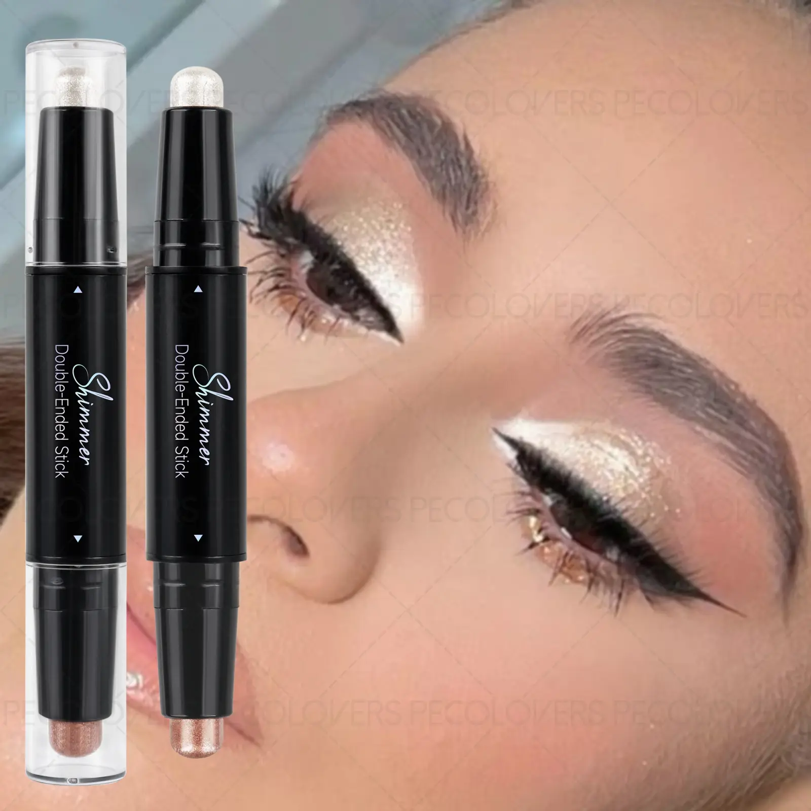 1PC Double-ended Pearlescent Glitter Eyeshadow Stick - Eyeshadow Makeup, High Color Development, Fine Shimmer, Soft Texture, Ideal Christmas Gift (brown, Black), A Must-have for Beauty Lovers