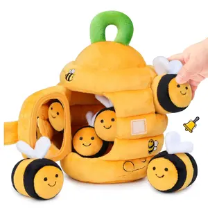 Baby Toys 6-12 Months - Soft Baby Beehive with 5 Sensory Bees - Rattle, Crinkle Paper, Squeaker, Mirror, Busy Montessori Soft Toys for Toddlers 0-3 Years Old - Baby Easter Basket Stuffers Gift