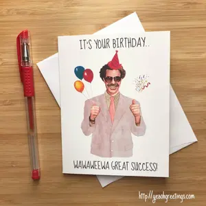 Funny 'Wawaweewa Great Success!' Birthday Card, Sacha Baron Cohen, Snarky Humor Birthday Card, Funny Greeting Card for BF GF, Happy Birthday