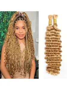 2 Bundles (100g Total) Bulk Human Hair Extensions - Deep Wave Curly Texture, Honey Blonde (#27 Light Brown) Natural Look for Boho Braids, Dreadlocks, Twists - Voluminous Waves & Easy Styling - Unisex for Women & Men