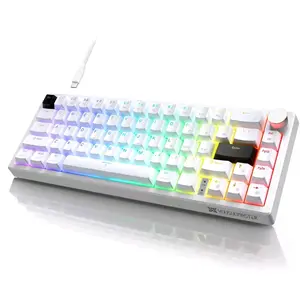 65% Wired Gaming Keyboard with Volume Knob,60% Mechanical Keyboard Gasket Mount RGB Backlit with Software,Mini Keyboards with 66 Keys Hot Swappable Red Switch,Translucent Characters White