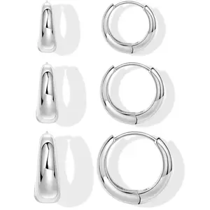 Women’s Small Gold Hoop Earring Set, 14K Gold-Plated Hypoallergenic Lightweight Thick Chunky Gold Hoops Huggie Earrings for Women Trendy Jewelry