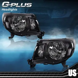 Fit For 2005-11 Toyota Tacoma Clear Corner Black Housing L+R Headlights Assembly