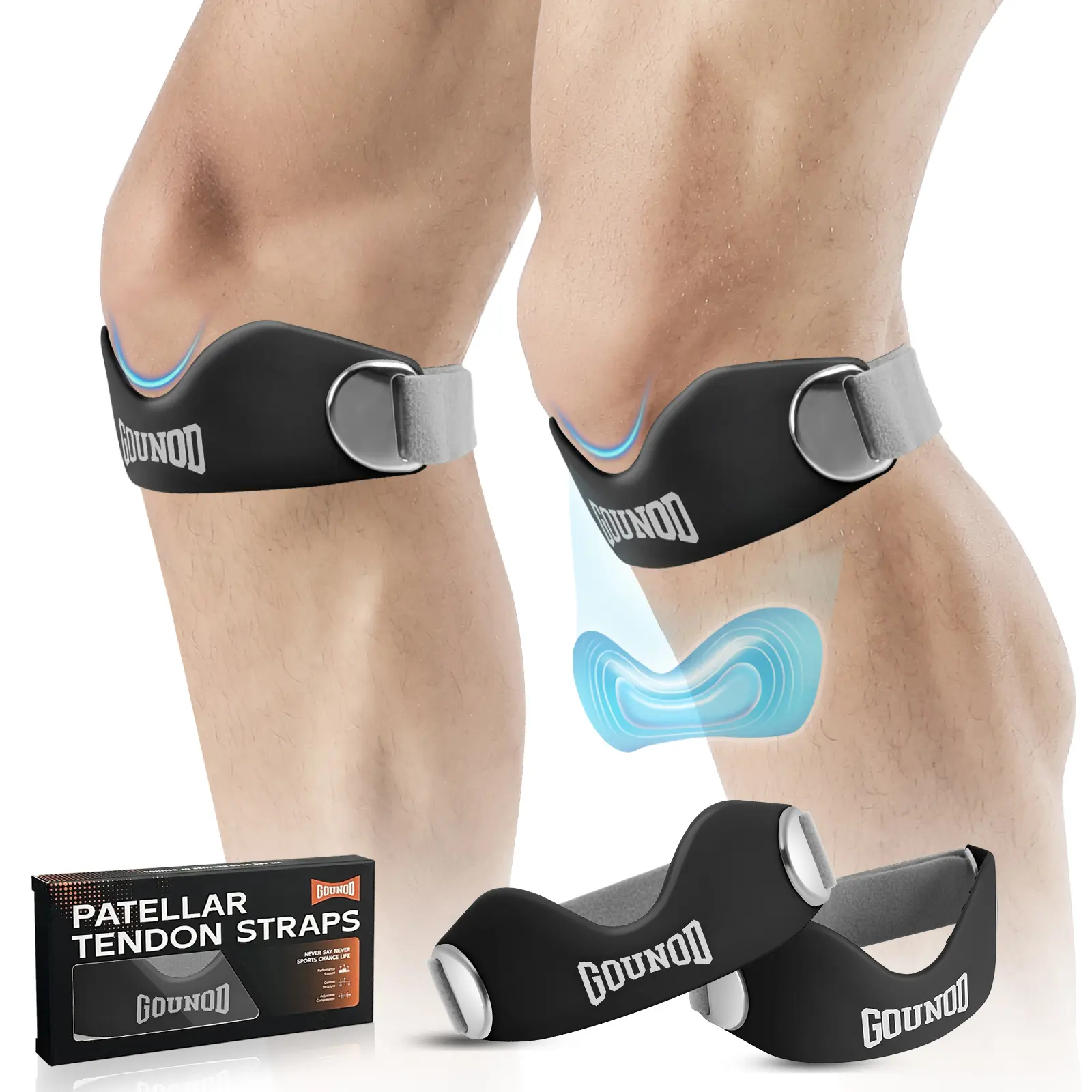 Silicone Patella Knee Strap, Adjustable Patellar Tendon Support for Women & Men, Anti-Slip Knee Band for Running, Basketball, Volleyball, Squats, Hiking and Gym Workouts