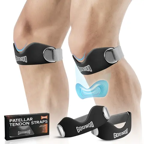 GOUNOD Silicone Patella Knee Strap - Adjustable Compression Patella Knee Brace, Anti-Slip V-Curve Kneecap Strap, 11-18 Inches Fit for Soccer Accessories, Walking Workouts