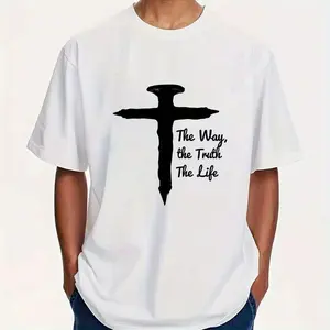 Monawear [Adventure] Cross Faith Pattern Iron-On Heat Transfer Patch - Black with White Text "The Way, The Truth, The Life" - DIY Fashion for T-Shirts, Jeans, Sweaters, Bags, Pillows, and Cushions - Washable and Durable