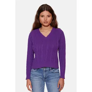 Amber Cable V Neck Sweater Purple