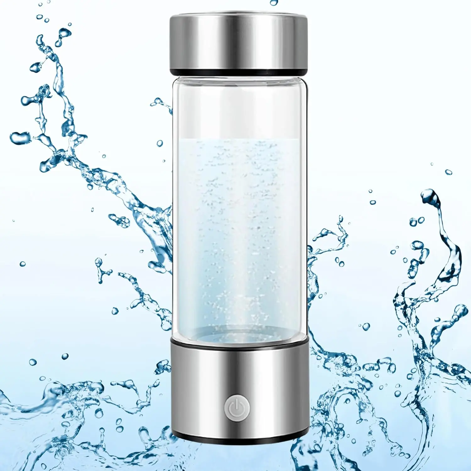 Portable Hydrogen Water Infuser with SPE and PEM Technology Rechargeable Portable Glass Hydrogen Water Generator Bottle with LED Light (Silver)