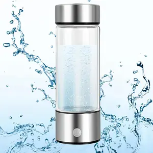Portable Hydrogen Water Infuser with SPE and PEM Technology Rechargeable Portable Glass Hydrogen Water Generator Bottle with LED Light (Silver)
