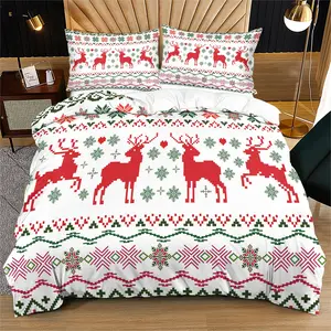 Christmas Striped Moose Snowflake Digital Print Pattern, soft and durable bed quilt cover set, including 1 quilt cover and 1 or 2 pillowcases, without a core or pillowcore, suitable as daily gifts for birthdays and holidays