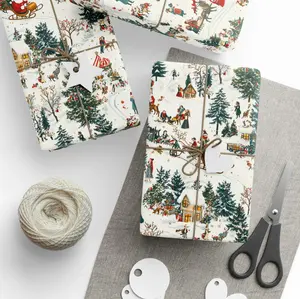Vintage Forest Christmas Themed Wrapping Paper Forest Xmas Scene Gift Wrap Vintage Christmas Wrapping Paper, Best of gift, Meaningful gift,Wrapping Paper 2025.(Get 1 paper cutter when buying any 5 rolls)