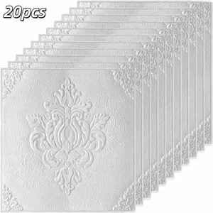 20 Pcs 3D Embossed Self-Adhesive Wall Panels, Waterproof Peel-And-Stick Foam Wallpaper, Ceiling Tiles, DIY Home Decor