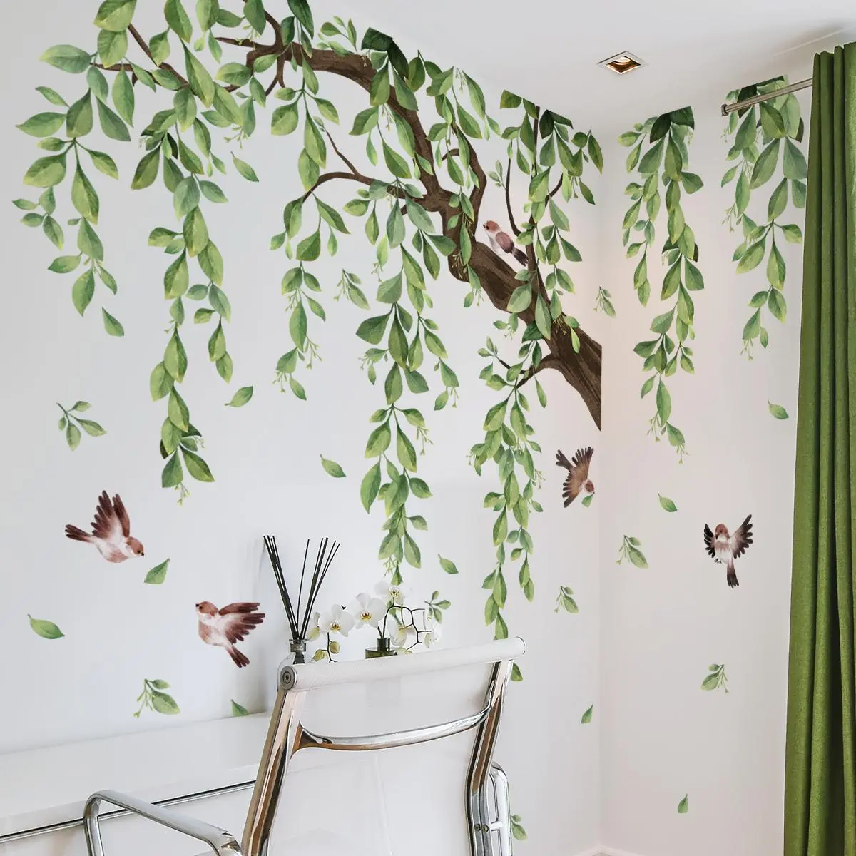 Bird & Tree Branch Pattern Wall Sticker, Wall Art Stickers, Self Adhesive Wall Decal, Decorative Sticker for Home Living Room Bedroom Decoration, Ornaments