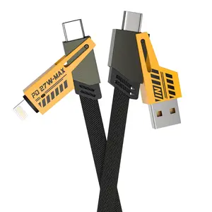 4-in-1, Fast Universal Charging with Type C USB A, Flat Nylon Braided Cable for Apple and Android Durable Charger Smartphone Electronic Cellphone