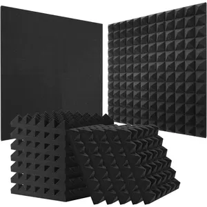 VEVOR Acoustic Foam Panels, 4 Pack 48x 24x 2 Inches, Pyramid Designed Soundproof Wall, Sound Dampening Absorbing for Studio Wall and Ceiling, Black