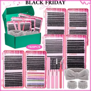 1920 PCS or 640 PCS D-Curl Lash Clusters Kit, DIY Eyelashes Kit, 8 Natural and Colorful Styles Lash Book with Bond and Seal, Brush Applicator, Headband and Wristband, Easy DIY Extensions for Daily Makeup