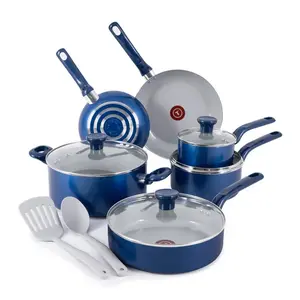 Easy Care Ceramic Non-Stick, 12 Piece Pots and Pans Cookware Set, Electric Blue