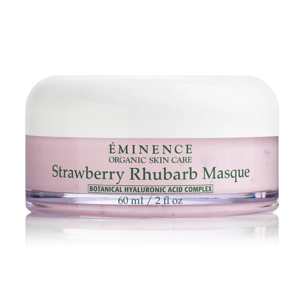 Eminence Organics Strawberry Rhubarb Masque, Hydrating Calming Face Mask with Grape, Hyaluronic Acid & Salicylic Acid for Skincare, Moisture, Facial Mask, Organic Blends