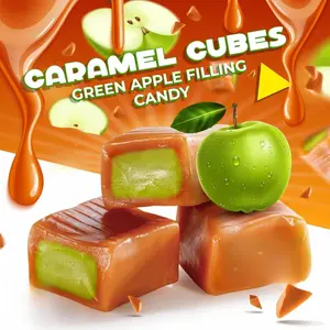 Caramel Cubes Candy | 1 Pound Bag - Approx. 75 Count | Green Apple Filling | Individually Wrapped