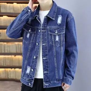 Murakami Mens Denim Jacket Spring Autumn New Ripped Style Coats Long Sleeve Beige Plain Tops