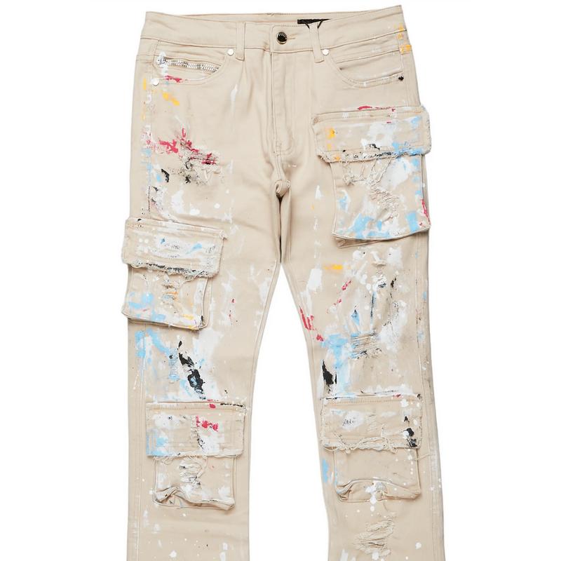 Orien Beige Painter Stacked Flare Jean