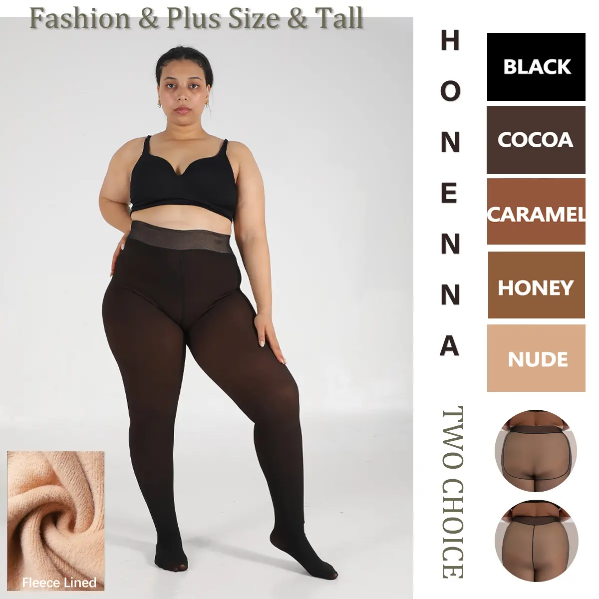 HONENNA Women's Fleece-Lined Tights, Basic High-Waist Thermal Wear with a Mock Transparent Look for Plus Size Winter Party Fashion, Lady, Halloween, Christmas, Honey, Birthday, Plussize
