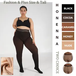 HONENNA Plus Size Fleece Lined Tights Fake Transparent Curvy Winter Thermal Tights for Women Under Dress Basic Minimalist Festival Party Underwear Sets