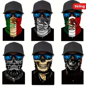 Set of 6 Mexican Flag Pattern Headscarves, Neck Gaiter Scarf, Elastic Skull Cap Headband Headwear, Men's Motorcycle Riding Ski Party Windproof Headscarves Silk Helmet Mask