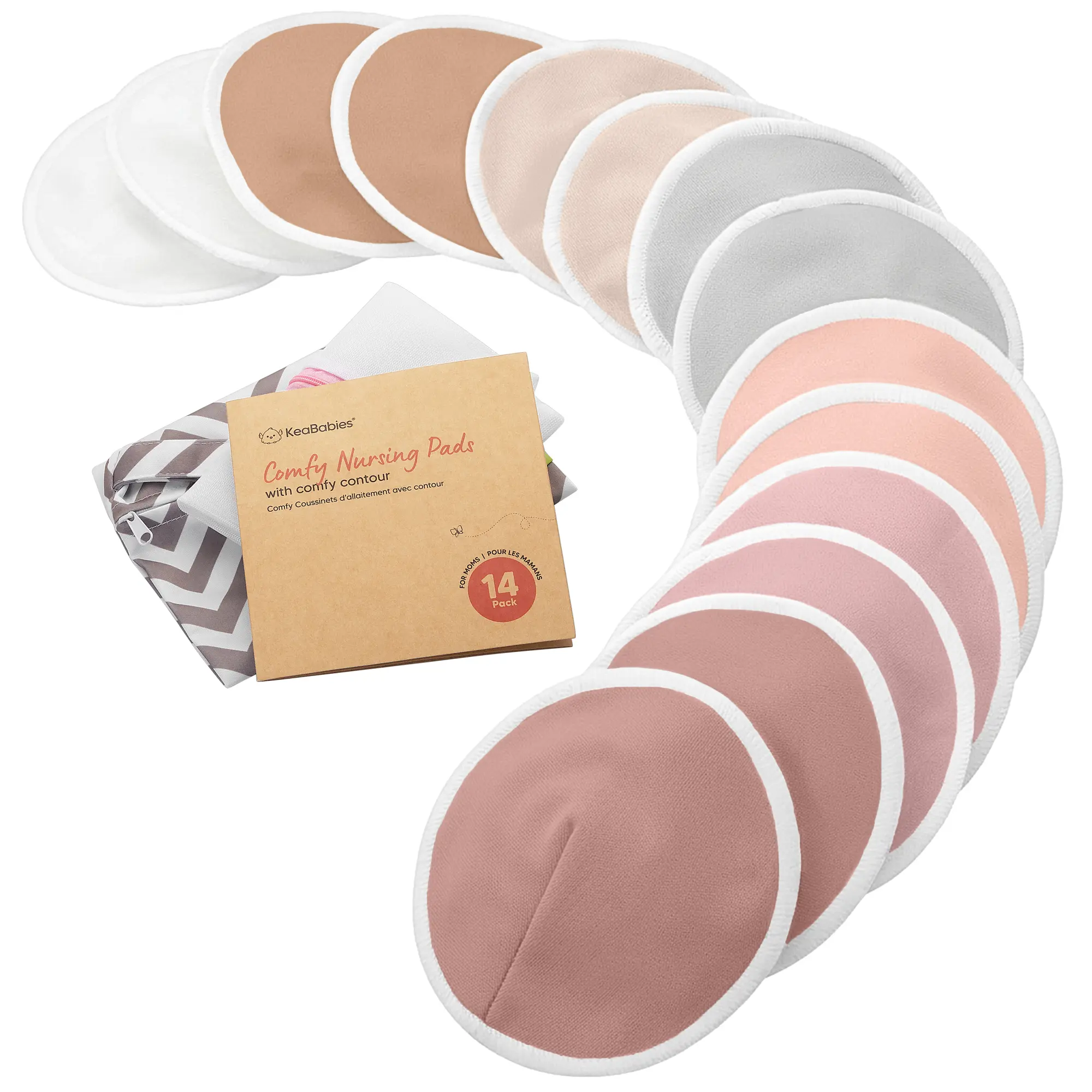 Organic Nursing Pads - 14 Washable Breast Pads for Breastfeeding, Wash Bag, Viscose Derived from Bamboo Reusable Nipple Covers for Breastfeeding Essentials, Soft & Absorbent (Lovelle)