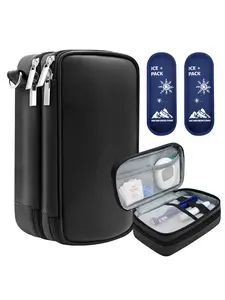 Insulin Bag for Diabetics PU Leather Double Layer Case, Holds Insulin Pens Vials Ice Pack Test Kit, Travel Medical Organizer with Handle, Insulated Storage Bag
