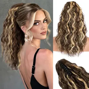 Claw Clip Ponytail Extension for women - 18" Long Curly Drawstring Ponytail Hair Extensions for Women, Strong Hold Fluffy Natural Looking Synthetic Hair Pieces for Women Daily Use hair extension synthetic hairpiece  Colorful Heat-Resistant Tinsel Kit