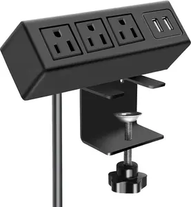 3 Outlet Desk Clamp Power Strip with USB Ports, Desktop Power Strip Surge Protector 1200J. Table Mount Charging Power Station, on Edge Power Outlet 125V 12A 1500W.